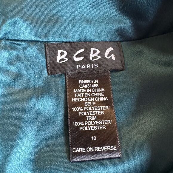BCBG Paris Green Satin Mini Shift Dress - Size 10 - Picture 7 of 8